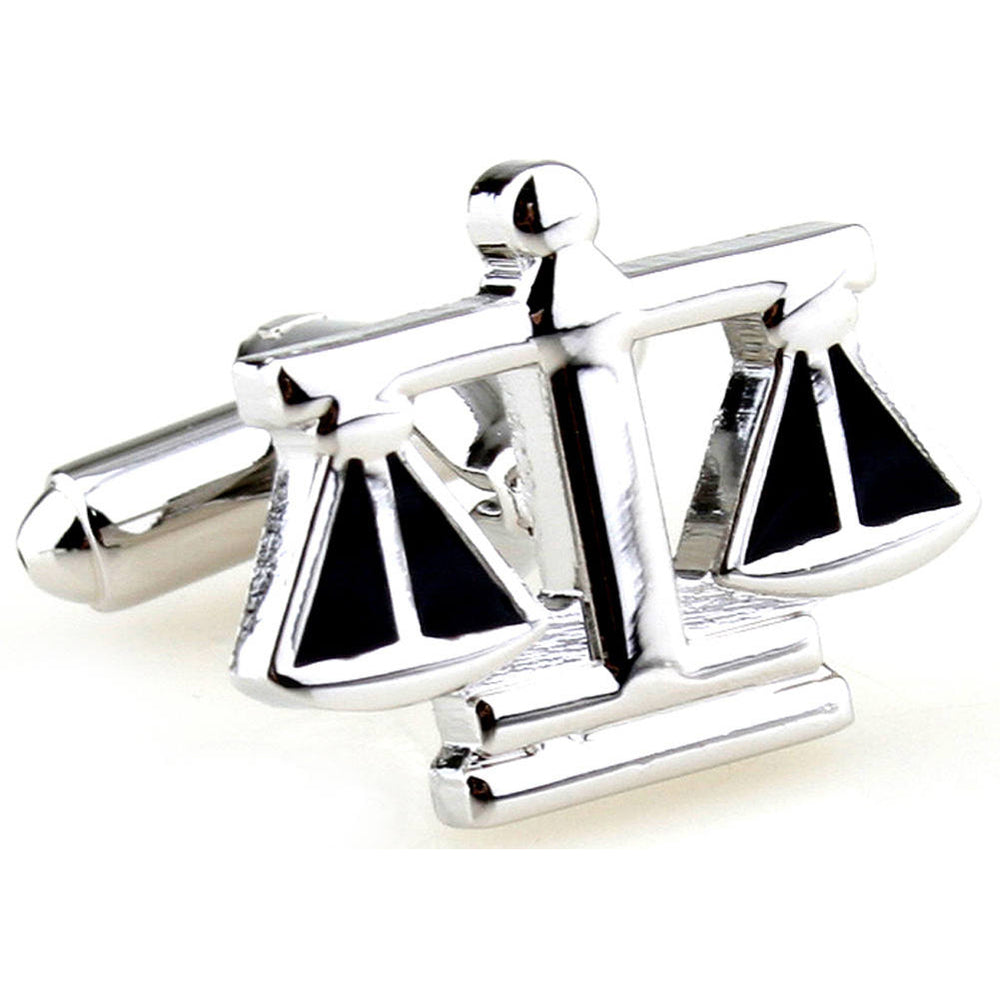 Scales of Justice Cufflinks Judge Law Lawyer Unique Silver Tone Cutout Black Enamel Cuff Links Image 2