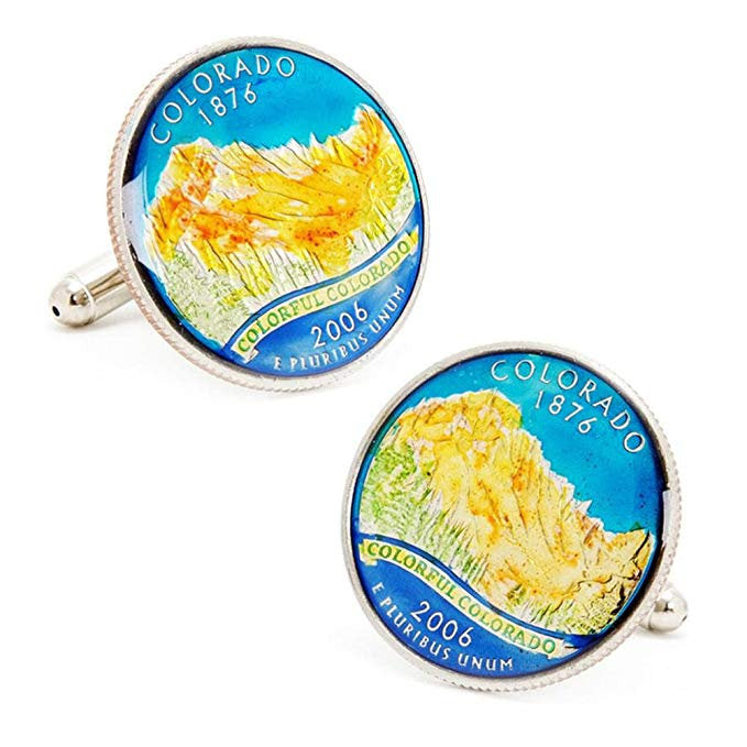 Enamel Cufflinks Hand Painted Colorado State Quarter Mountain Enamel Coin Jewelry Money Currency Finance Accountant Cuff Image 1
