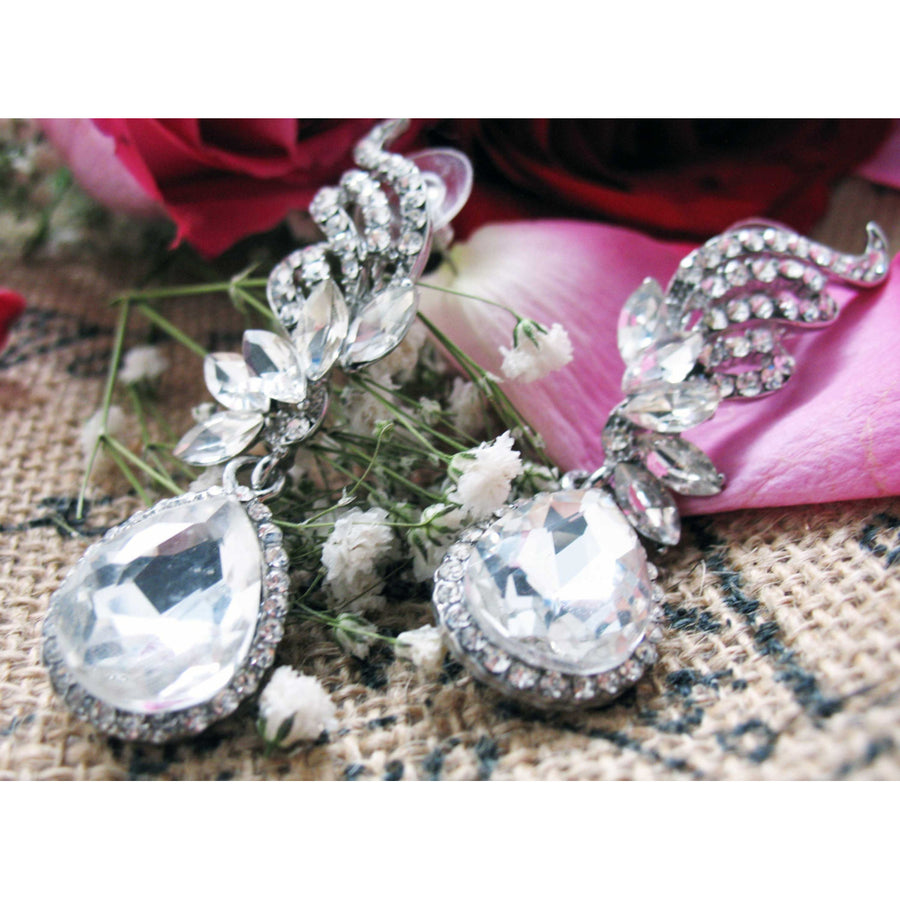 Sparkling Silver Wedding Earrings Silver Tone Sparkling Crystals Wedding Drop Pageant Earrings Silk Road Jewelry Image 1