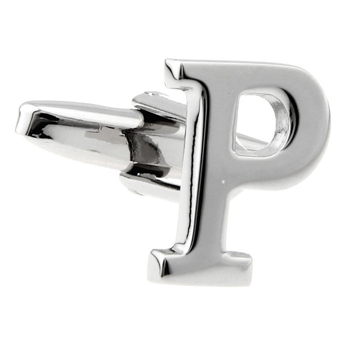 Classic "P" Cufflinks Silver Tone Initial Alaphabet Cut Letters P Cuff Links Groom Father Bride Wedding Anniversary Image 1