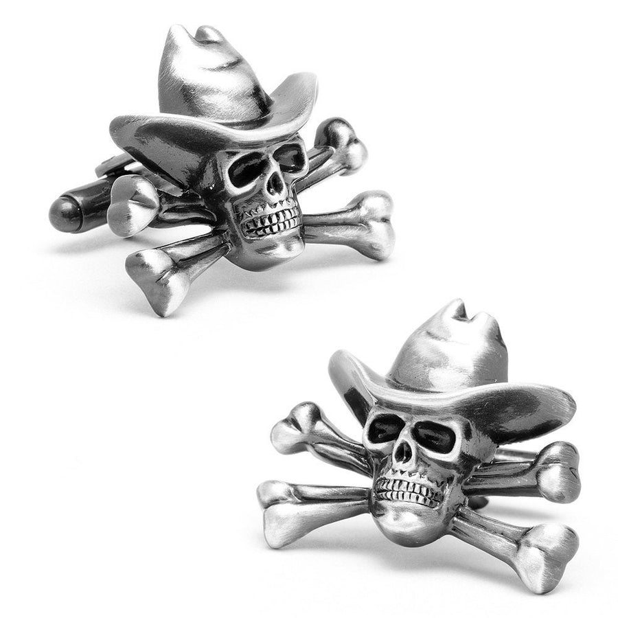 The Bone Bandit Cufflinks Antique Silver Cowboy Outlaw Skull and Crossbones Cuff Links Image 1