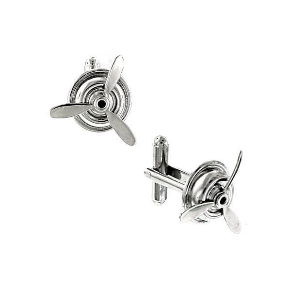 Propeller Cufflinks Jewelry SIlver Tone Airplane Cuff Links Prop Spins Image 1