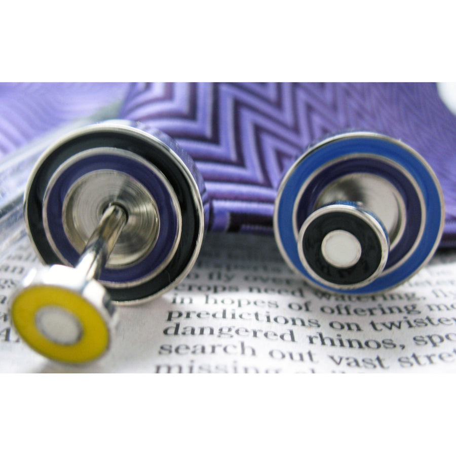 Double Target Cufflinks Reversible Multiple Style Purple Blue Yellow Cuff Links Image 1