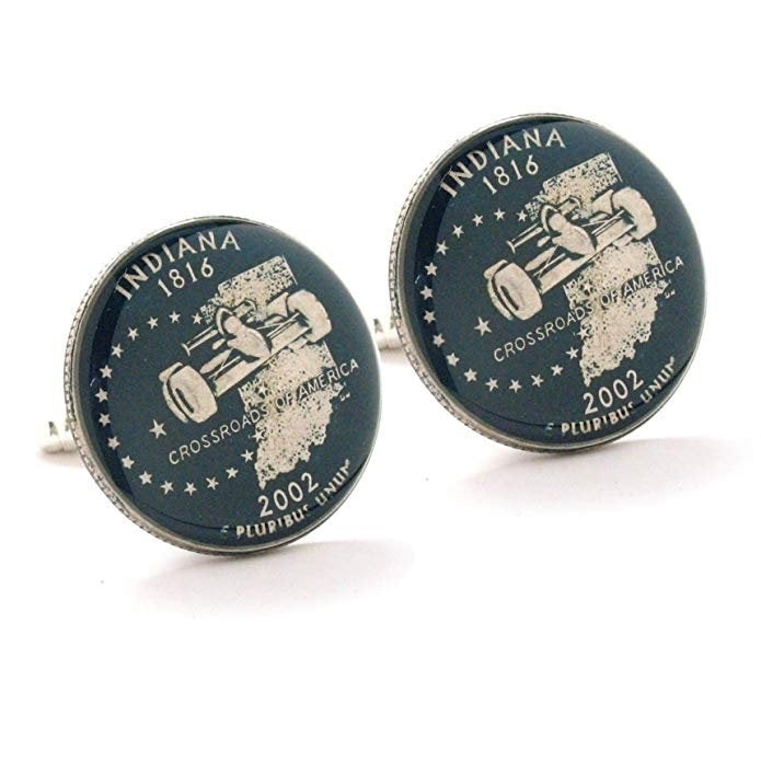 Birth Year Enamel Cufflinks Indiana Quarter Suit Flag State Enamel Coin Jewelry USA US United States Indianapolis Indie Image 1