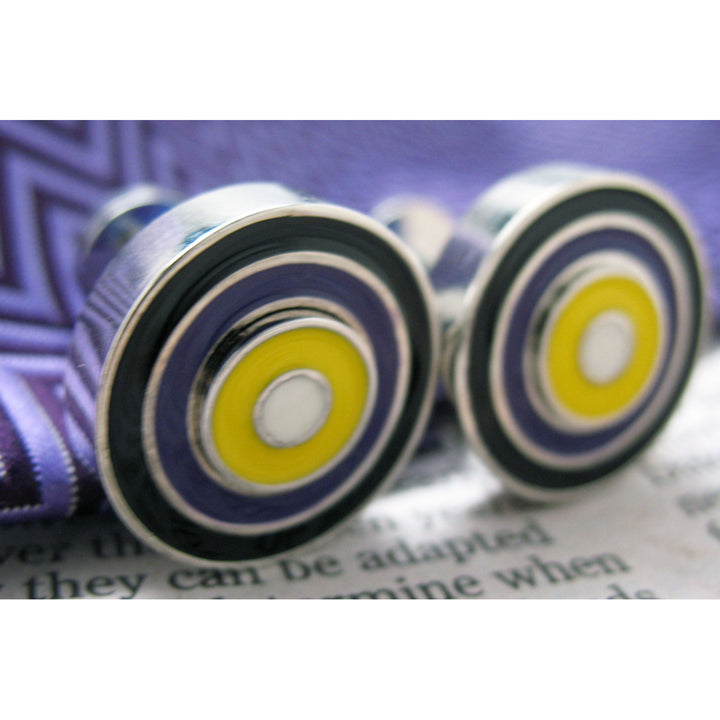 Double Target Cufflinks Reversible Multiple Style Purple Blue Yellow Cuff Links Image 2