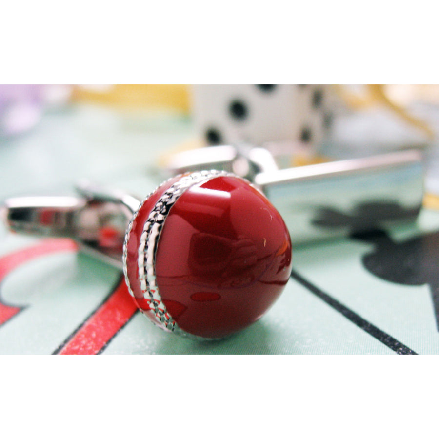Cricket Ball and Bat Cufflinks  Deluxe Enamel FInish Cuff Links Image 1