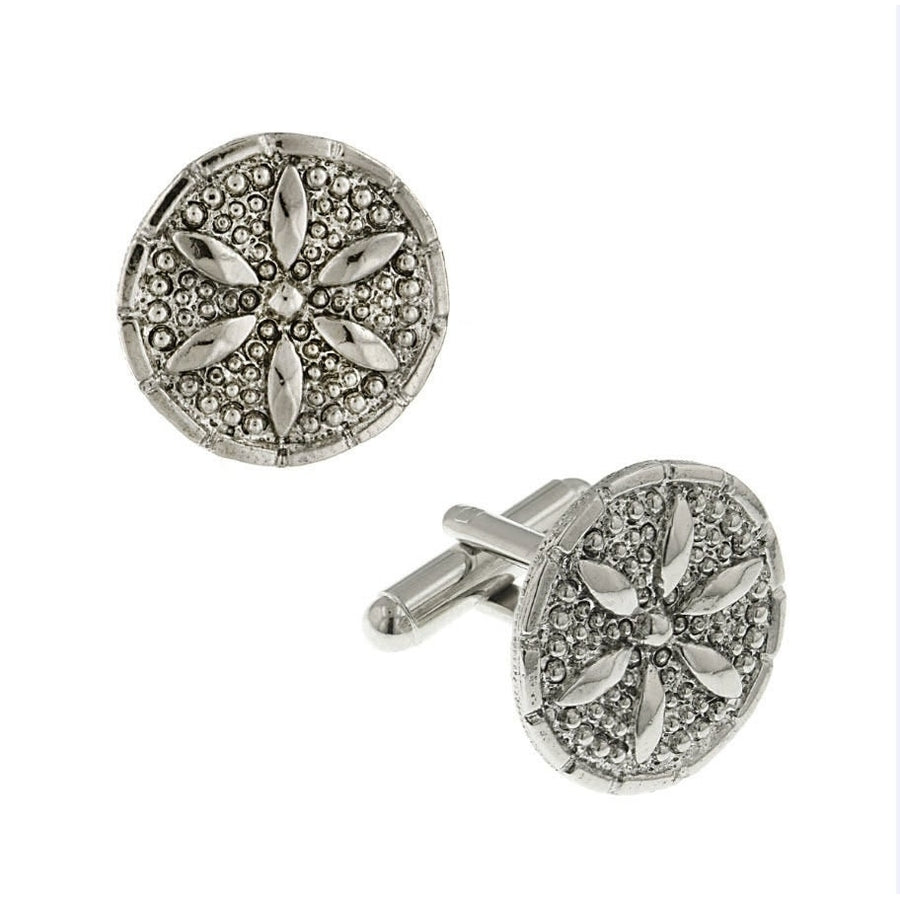 Persian Lily Cufflinks Silver Tone Round Cuff Links Image 1