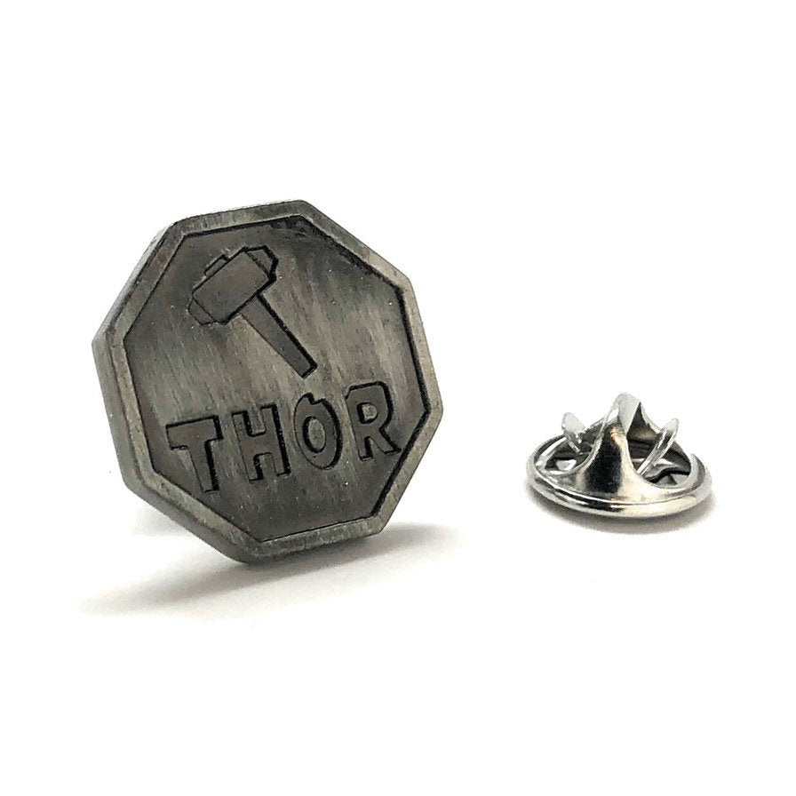 Enamel Pin Vintage Thor Hamer Lapel Pin Heavy Tie Tack Pewter Image 1