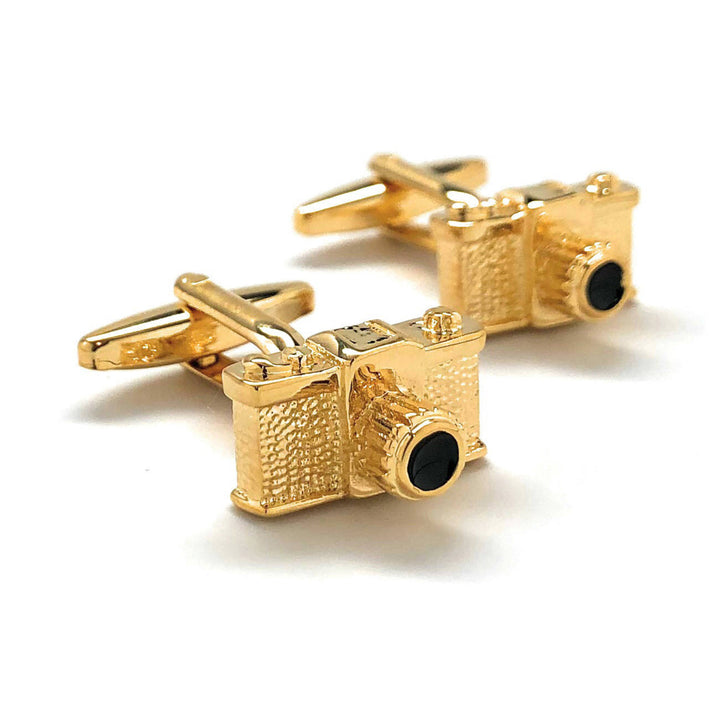 Gold Tone Camera Cufflinks Retro 35mm Retro Old School Photography Picture Buff Hobby Photographer 3D Design Cool Fun Image 1