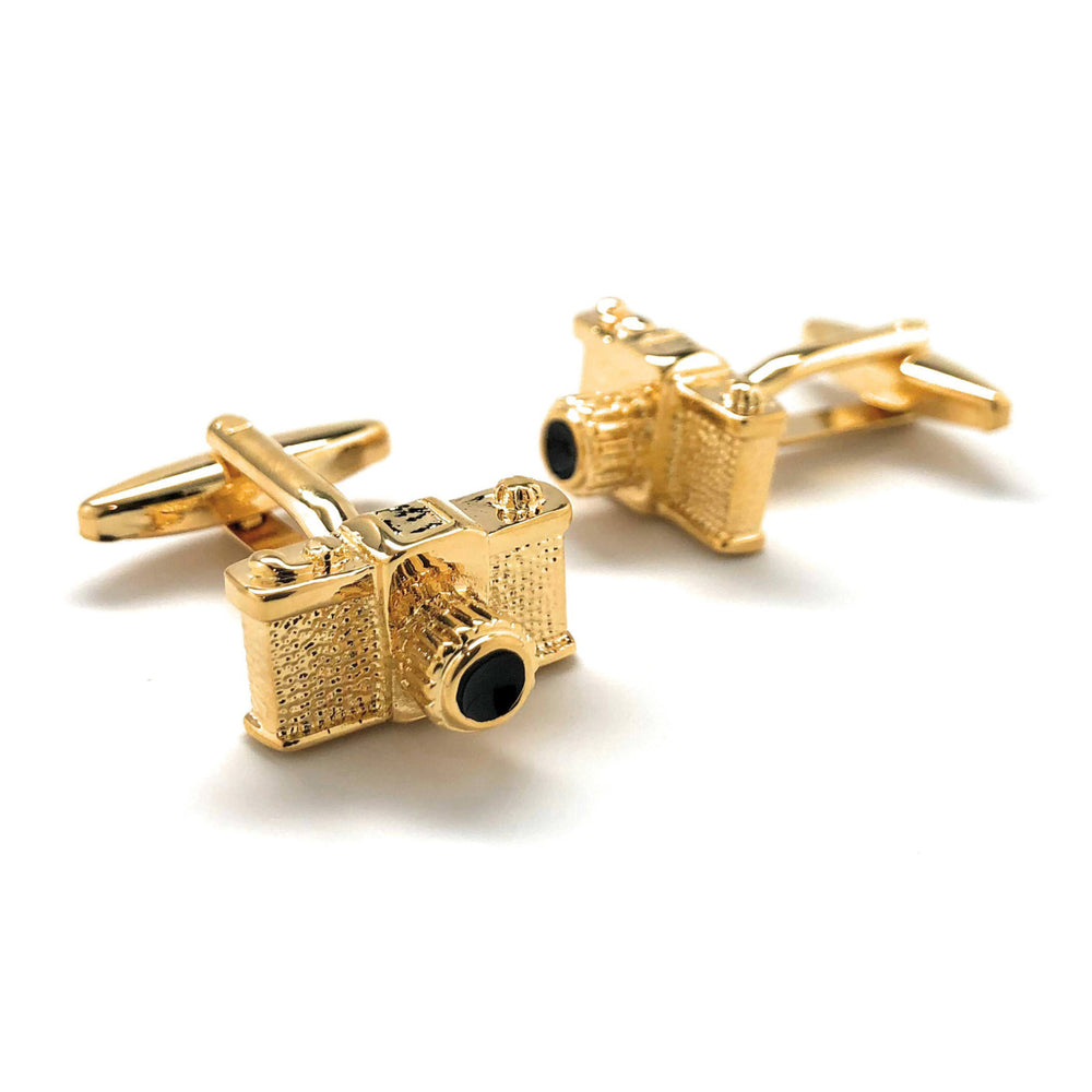 Gold Tone Camera Cufflinks Retro 35mm Retro Old School Photography Picture Buff Hobby Photographer 3D Design Cool Fun Image 2