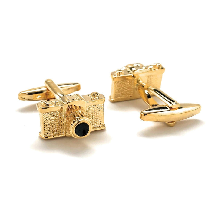 Gold Tone Camera Cufflinks Retro 35mm Retro Old School Photography Picture Buff Hobby Photographer 3D Design Cool Fun Image 3
