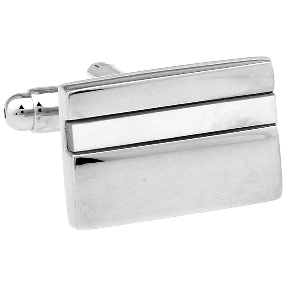 Shiny Silver Boardroom Block with Mother of Pearl Stripe Classic Rectangle Cuff Links The Big Day with Gift Box Image 1