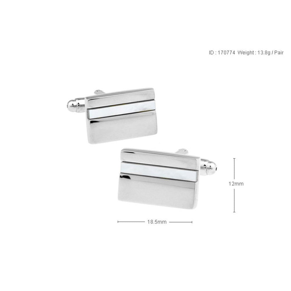 Shiny Silver Boardroom Block with Mother of Pearl Stripe Classic Rectangle Cuff Links The Big Day with Gift Box Image 2