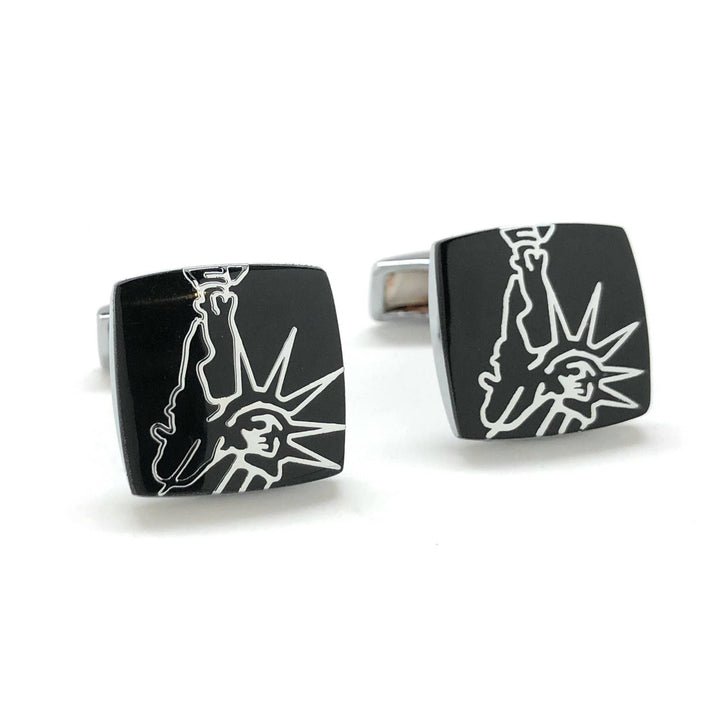 Statue of Liberty Cufflinks Black Enamel Silver Tone Trim  York City Cuff Links NYC NY Enlightening the World with Gift Image 1