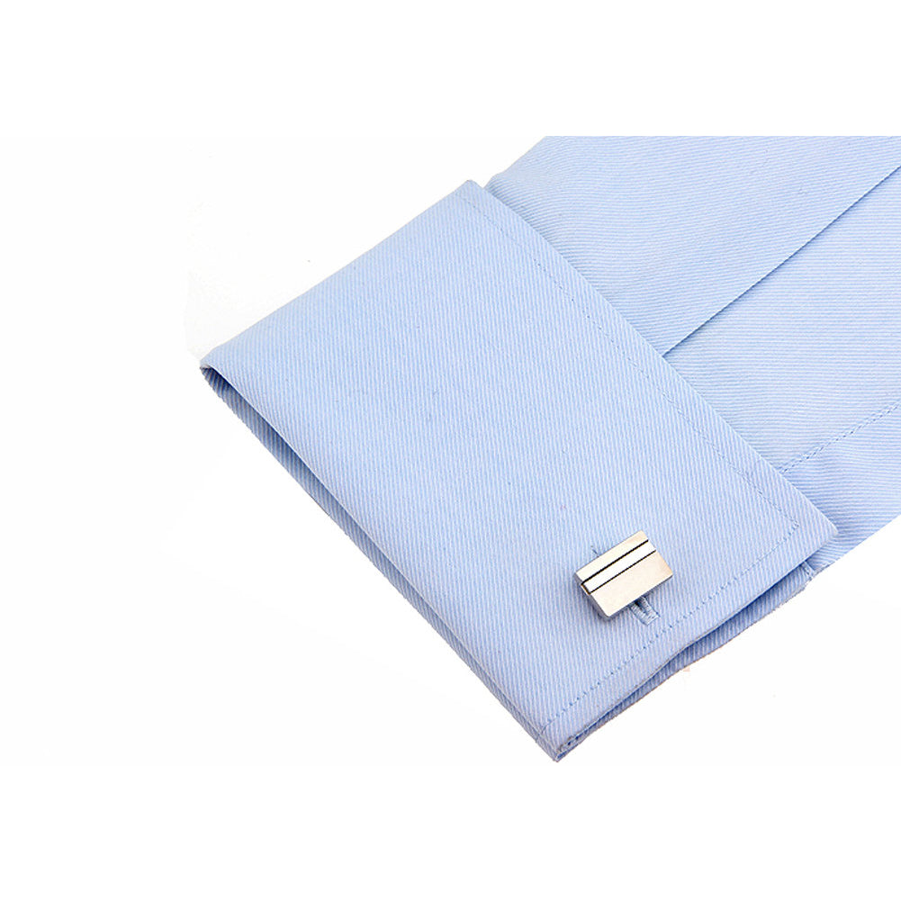 Shiny Silver Boardroom Block with Mother of Pearl Stripe Classic Rectangle Cuff Links The Big Day with Gift Box Image 4