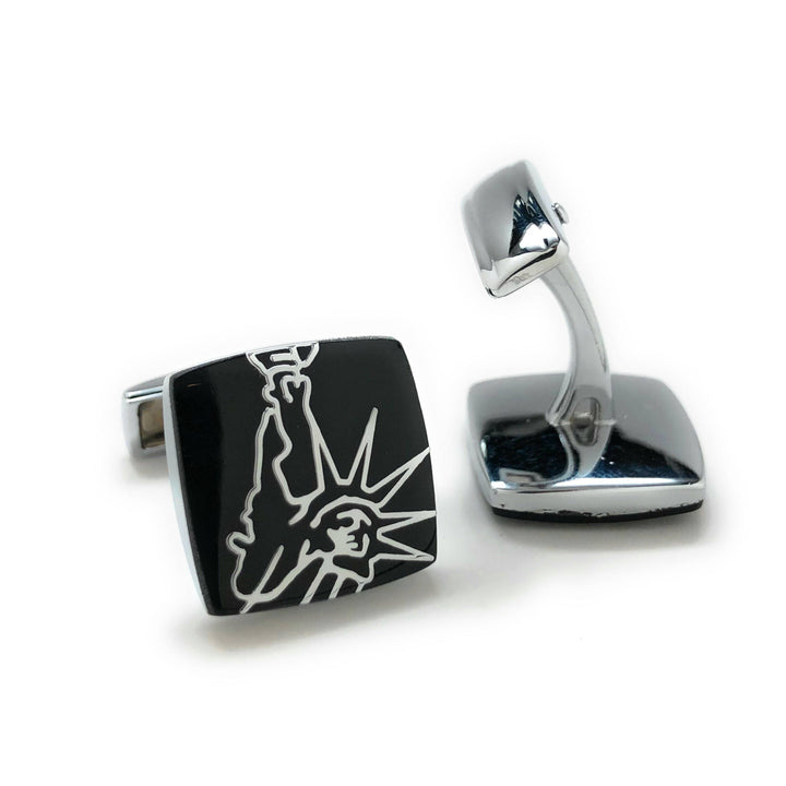 Statue of Liberty Cufflinks Black Enamel Silver Tone Trim  York City Cuff Links NYC NY Enlightening the World with Gift Image 3