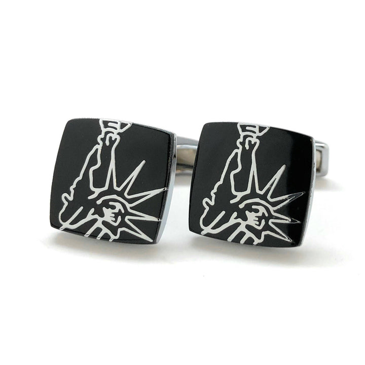 Statue of Liberty Cufflinks Black Enamel Silver Tone Trim  York City Cuff Links NYC NY Enlightening the World with Gift Image 4