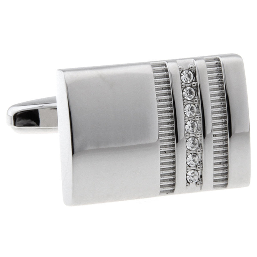 Shiny Silver Cufflinks BeJeweled Charleston Striped Classic Rectangle Cuff Links The Big Day with Gift Box Image 1