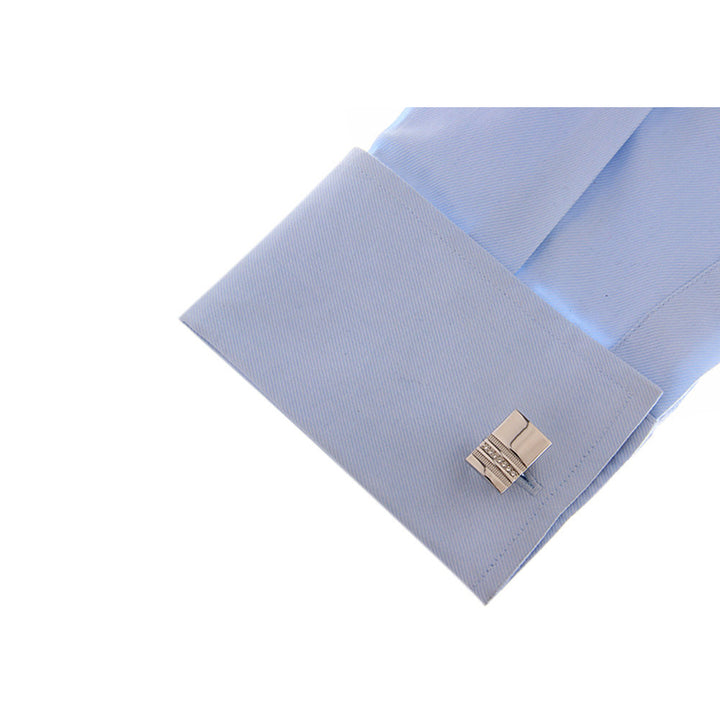 Shiny Silver Cufflinks BeJeweled Charleston Striped Classic Rectangle Cuff Links The Big Day with Gift Box Image 3