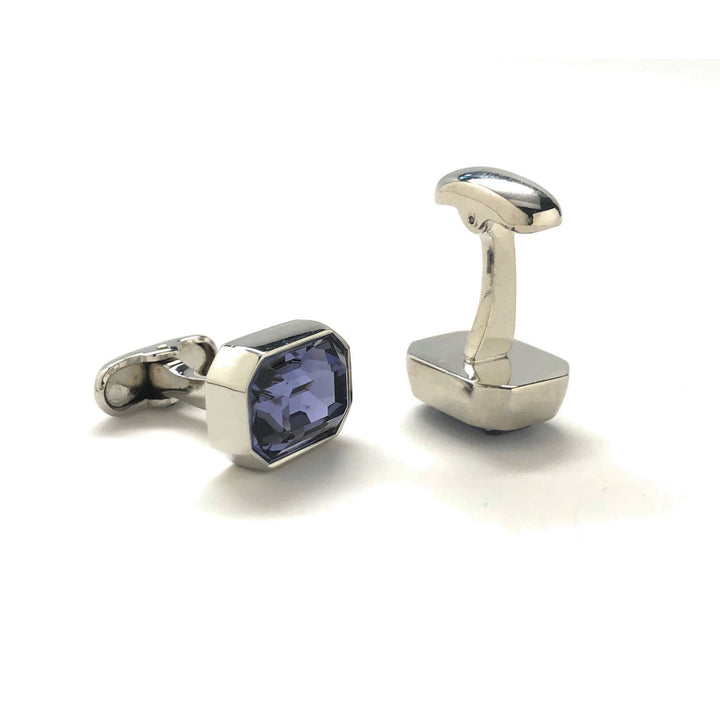 Crystal Cut Amethyst Cufflinks Shades of Purple Colored Gem with Silver Accents Cuff Links Gift Box mens accessories Image 3