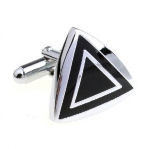 Classic Silver and Black Enamel Triangle Cufflinks Cuff Links Image 1