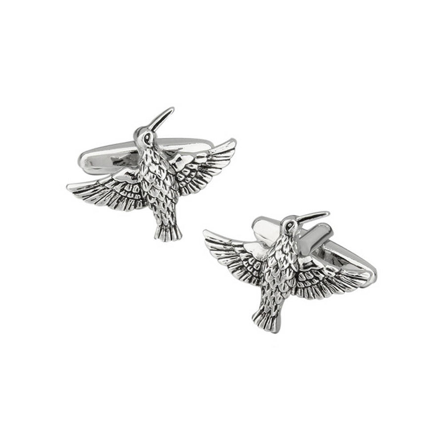 Silver Tone Flying Hummingbird Bird Cufflinks Black Enamel 3D Design Cuff Links Garden Cuff Links Image 1