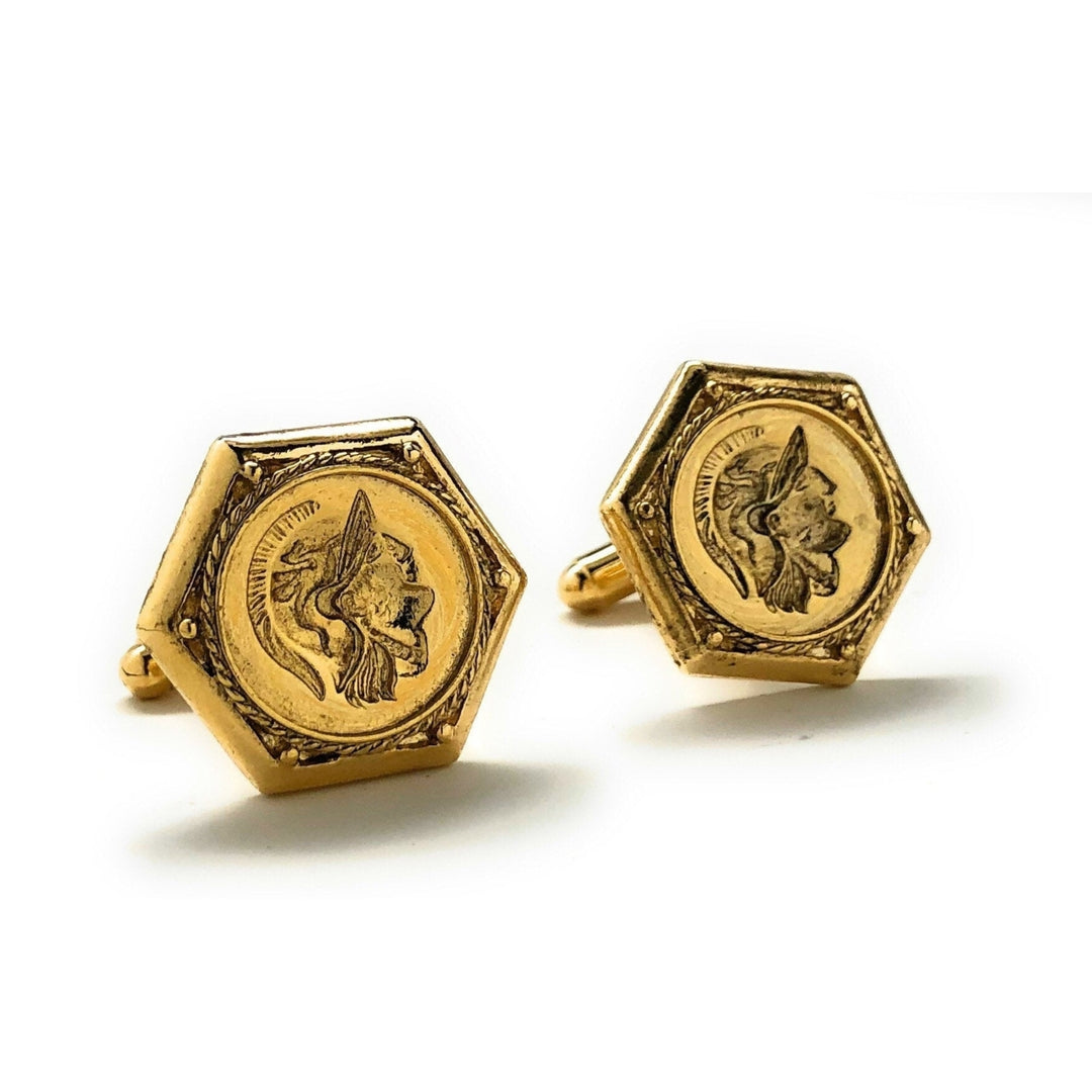 Gold Enamel Roman Cufflinks Centurian Solid Pillar Post Cuff Links Great Detailed Very Cool Comes with Gift Box Image 1