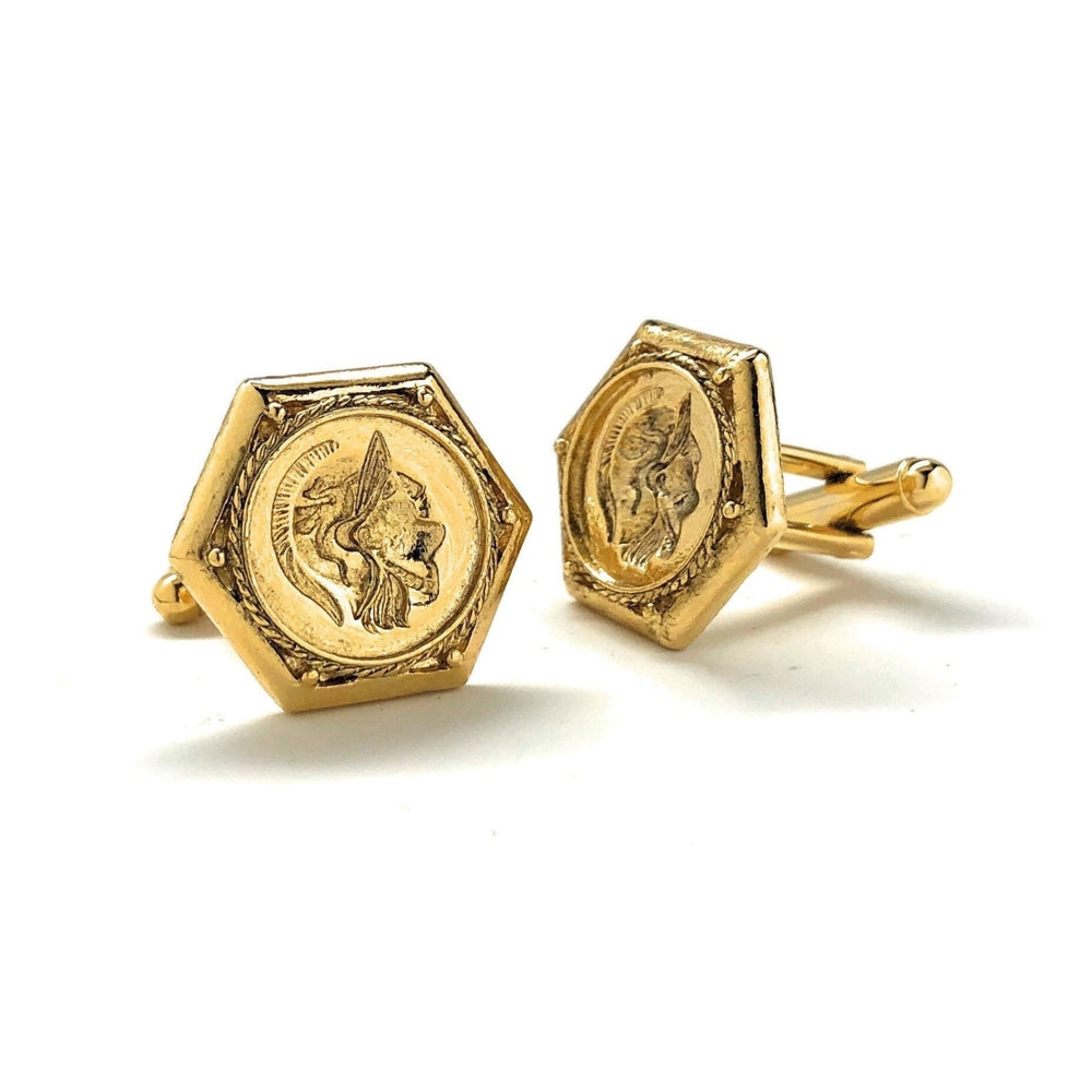 Gold Enamel Roman Cufflinks Centurian Solid Pillar Post Cuff Links Great Detailed Very Cool Comes with Gift Box Image 2