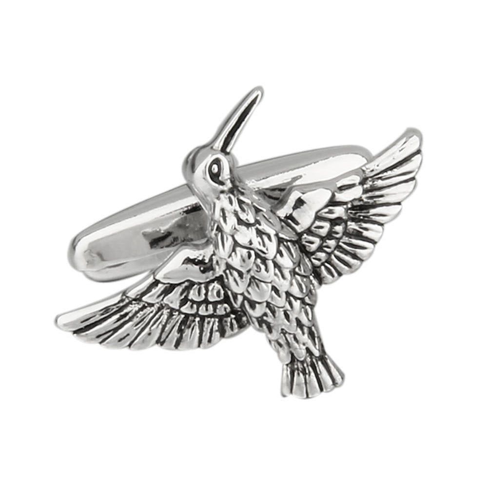 Silver Tone Flying Hummingbird Bird Cufflinks Black Enamel 3D Design Cuff Links Garden Cuff Links Image 3