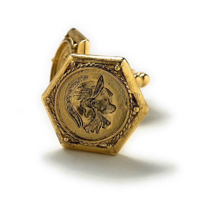 Gold Enamel Roman Cufflinks Centurian Solid Pillar Post Cuff Links Great Detailed Very Cool Comes with Gift Box Image 4