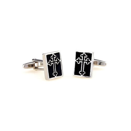 Silver and Black Cross Bottony Cufflinks Religious Cross Cufflinks Cuff Links Image 1