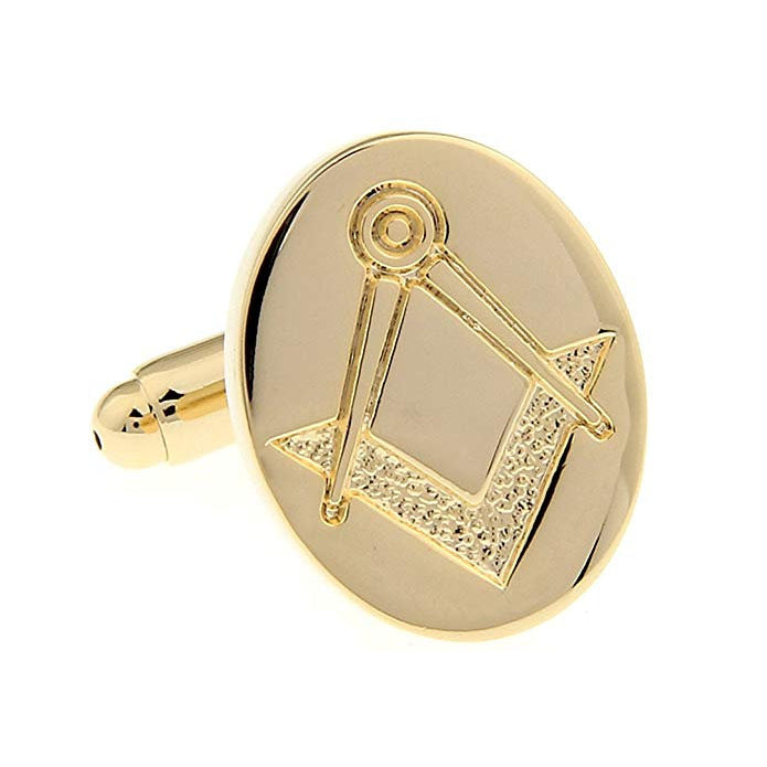 Mens Executive Cufflinks Oval Gold Tone Square and Compass Mason Cuffinks Image 1