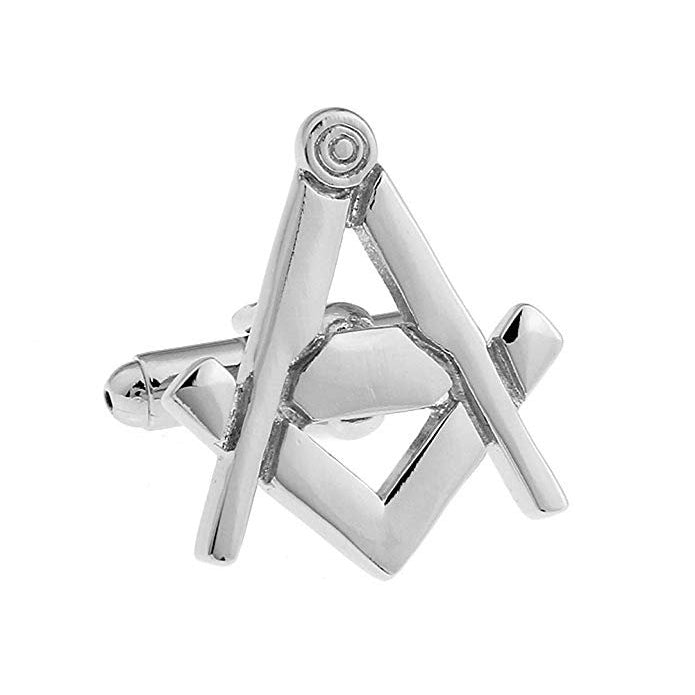 Mens Executive Cufflinks Silver Cut Out Square and Compass Freemason Mason Masonry Symbol Cuff Links Image 1