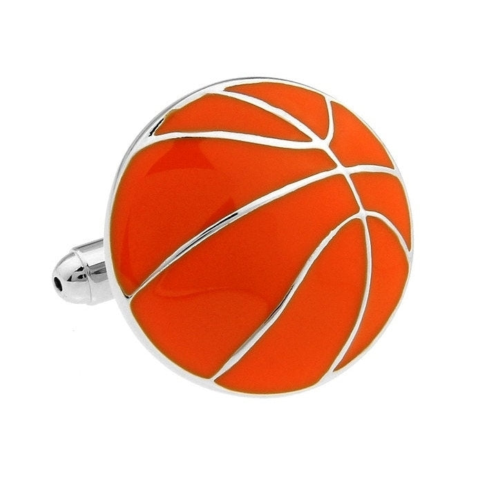 Orange with Silver Basketball Cufflinks Cuff Links Image 1