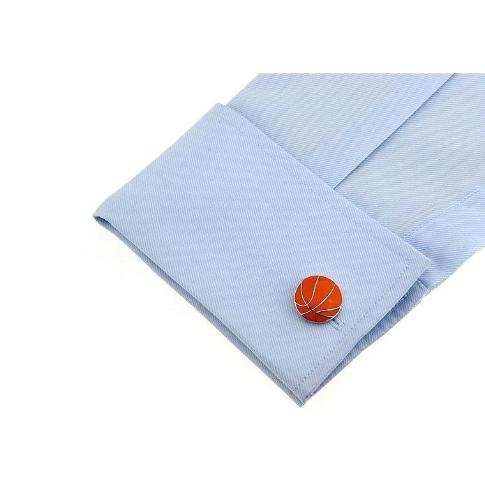 Orange with Silver Basketball Cufflinks Cuff Links Image 2