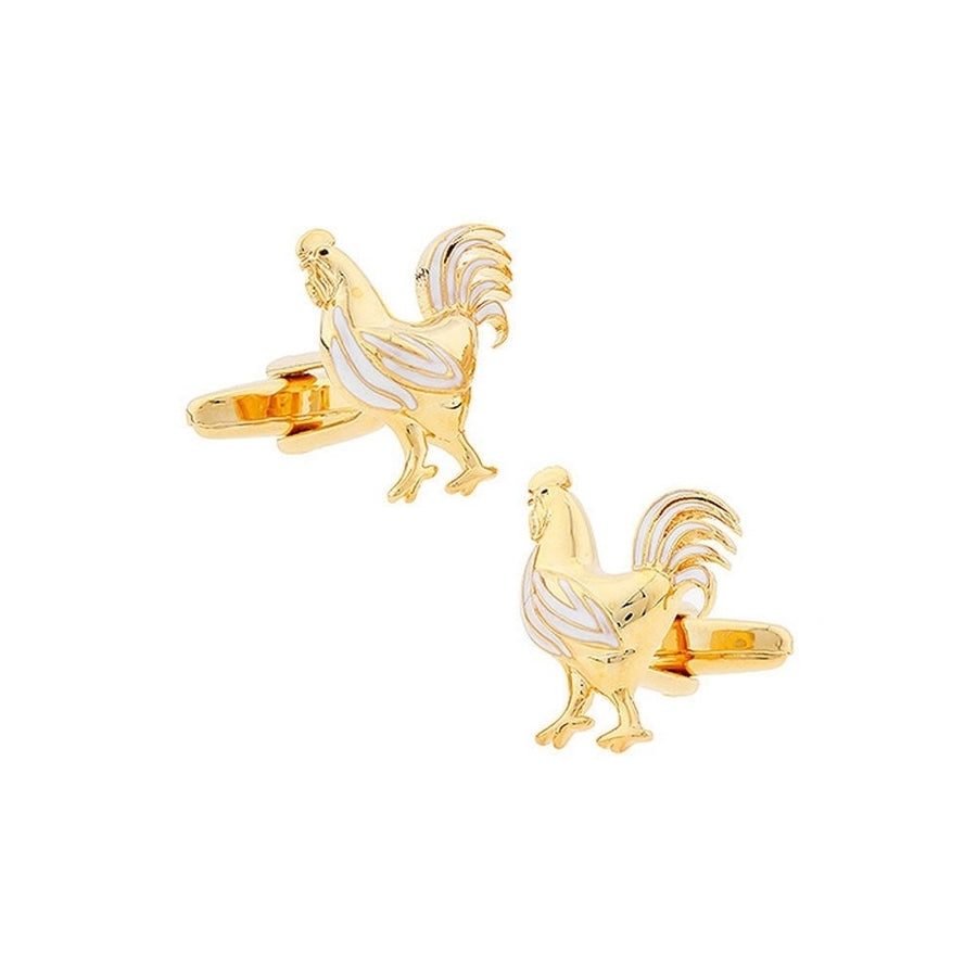 Golden Year of the Rooster Cufflinks with White Enamel Lucky Chicken Cuff Links Brings Good fortune Chinese Zodiac Comes Image 1