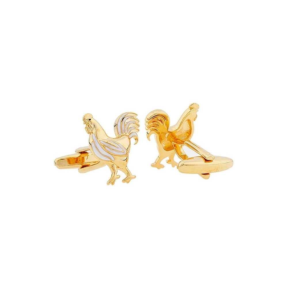 Golden Year of the Rooster Cufflinks with White Enamel Lucky Chicken Cuff Links Brings Good fortune Chinese Zodiac Comes Image 2