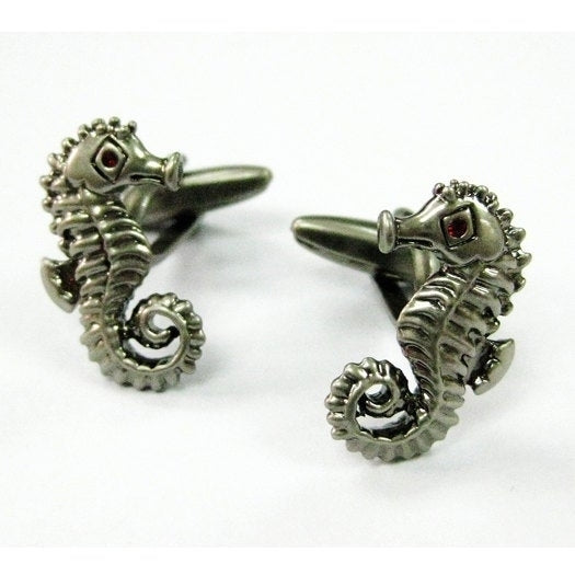 Seahorse Cufflinks Silver with Red Crystal Eye Little Seahorse Cufflinks Cuff Links Image 1