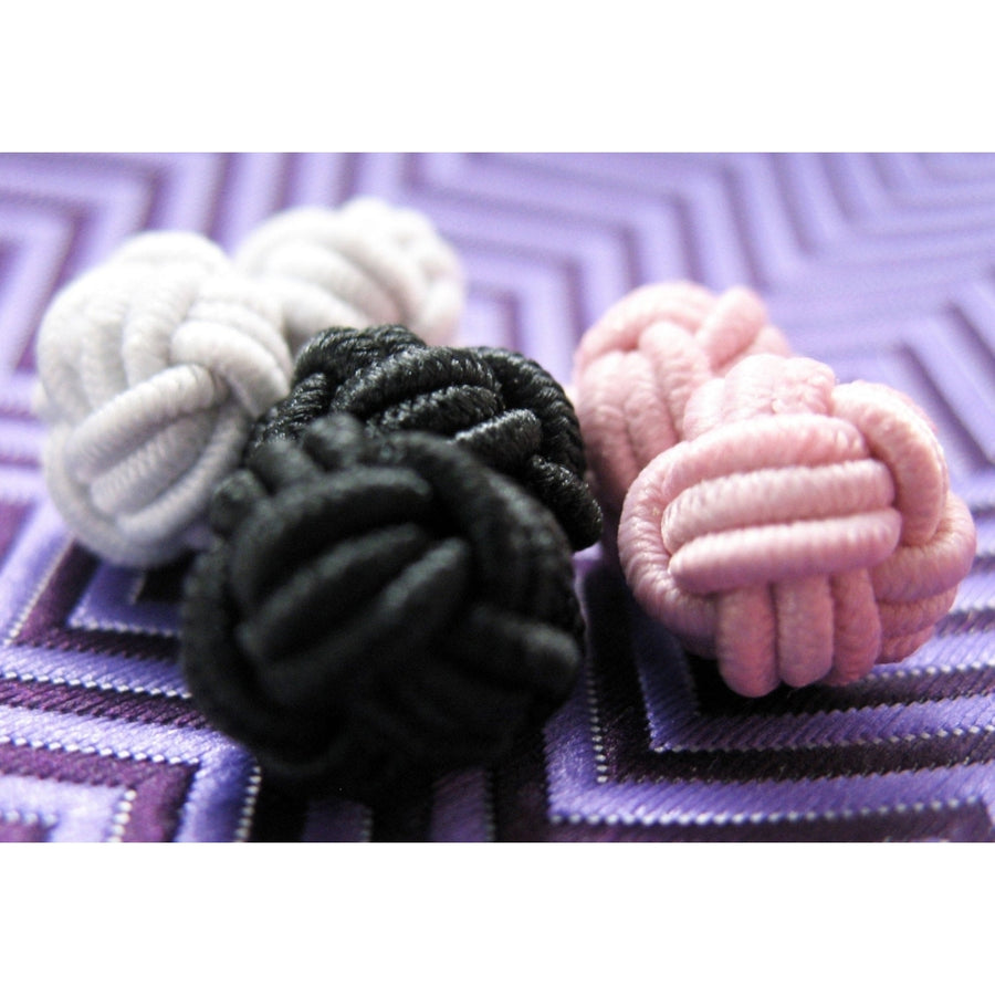 London Charm Silk Knot Cufflinks Sunset Pink Coal Black Big Ben White  Bound Cuff Links Image 1