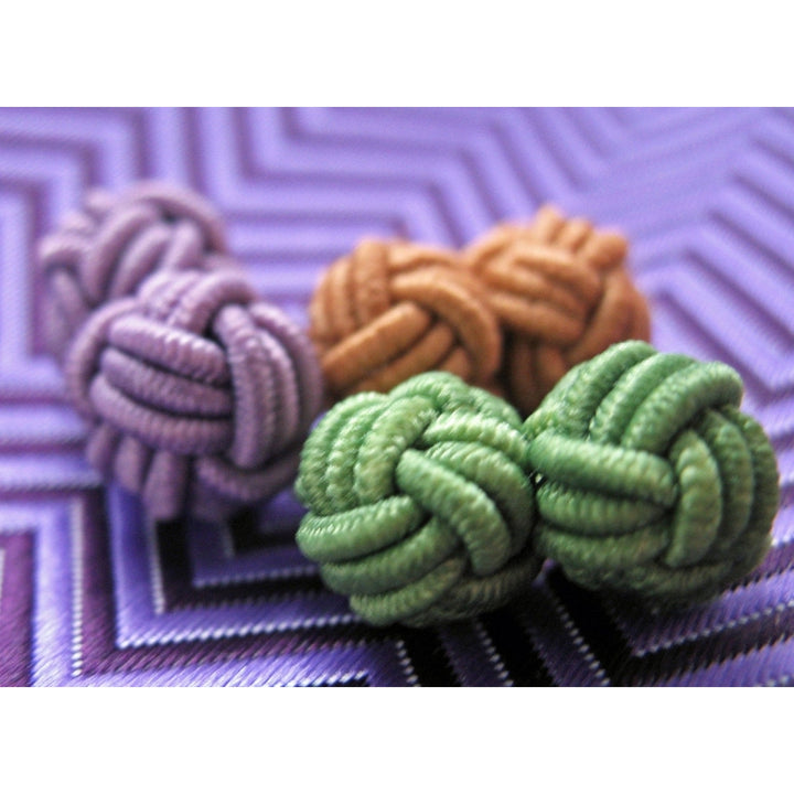 Back to the Basic Silk Knot Cufflinks Lillac Purple Grass Green and August Sunset Bound Cuff Links Image 1