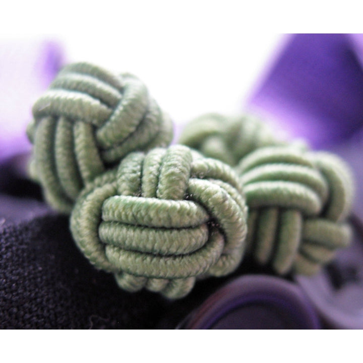 Back to the Basic Silk Knot Cufflinks Lillac Purple Grass Green and August Sunset Bound Cuff Links Image 3