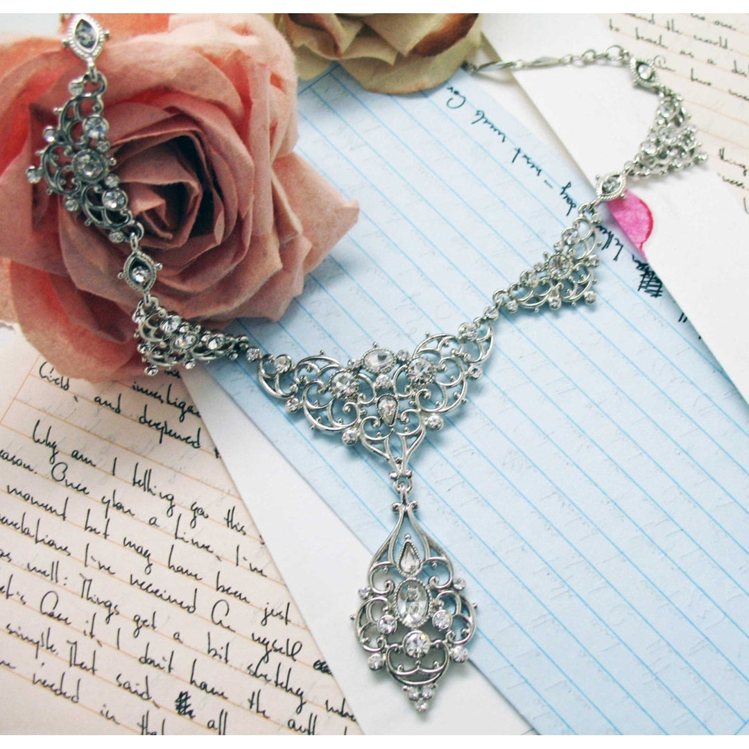 Vintage Bridal Necklace Silver Tone Sparkling Crystals Wedding Collar Necklace Spring Wedding Collection Jewelry Image 1