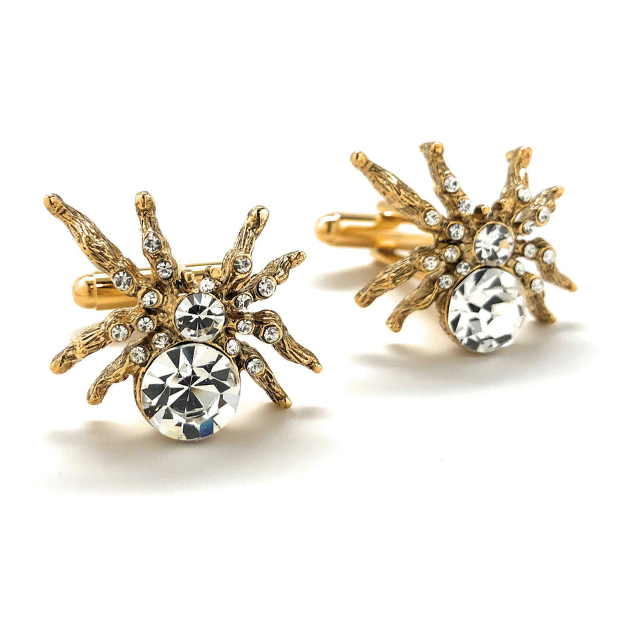 Lucky Spider Cufflinks Gold Tone Walking Crystal Spider Cool Fun Highly Detailed Design Cuff Links Image 1