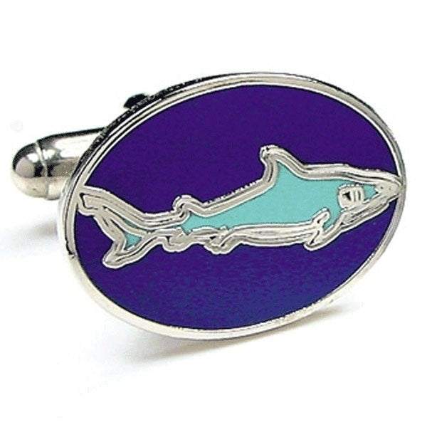 Shark Cufflinks Oval Blue Purple Colored King of the Ocean  Cuff Links Image 1