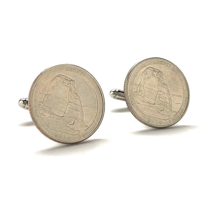 Birth Year Arches National Park Quarter Cufflinks Suit Flag State Coin Jewelry USA US United States Utah Cuff Links Image 1