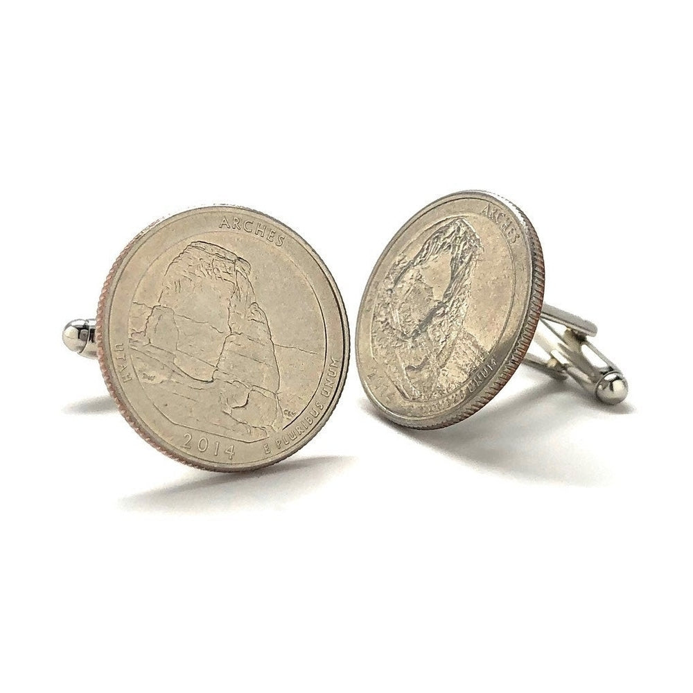 Birth Year Arches National Park Quarter Cufflinks Suit Flag State Coin Jewelry USA US United States Utah Cuff Links Image 2