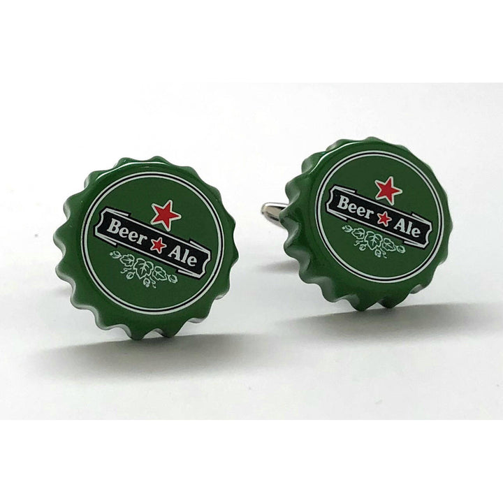 Beer Bottle Caps Cufflinks Ice Cold Beer Ale Bottle Glass Party Good Times Cuff Links Cool Fun Green Bottle Comes with Image 1