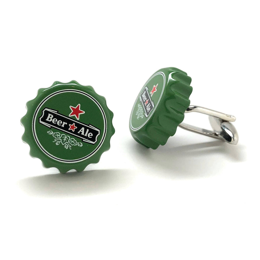 Beer Bottle Caps Cufflinks Ice Cold Beer Ale Bottle Glass Party Good Times Cuff Links Cool Fun Green Bottle Comes with Image 2