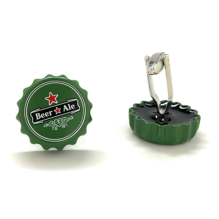 Beer Bottle Caps Cufflinks Ice Cold Beer Ale Bottle Glass Party Good Times Cuff Links Cool Fun Green Bottle Comes with Image 3