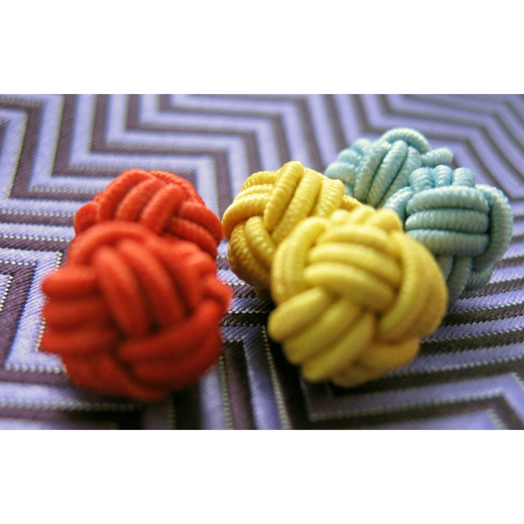 Primary Twist Silk Knot Cufflinks Classic Blue Intense Red and Sunshine Yellow  Bound Cuff Links Image 1